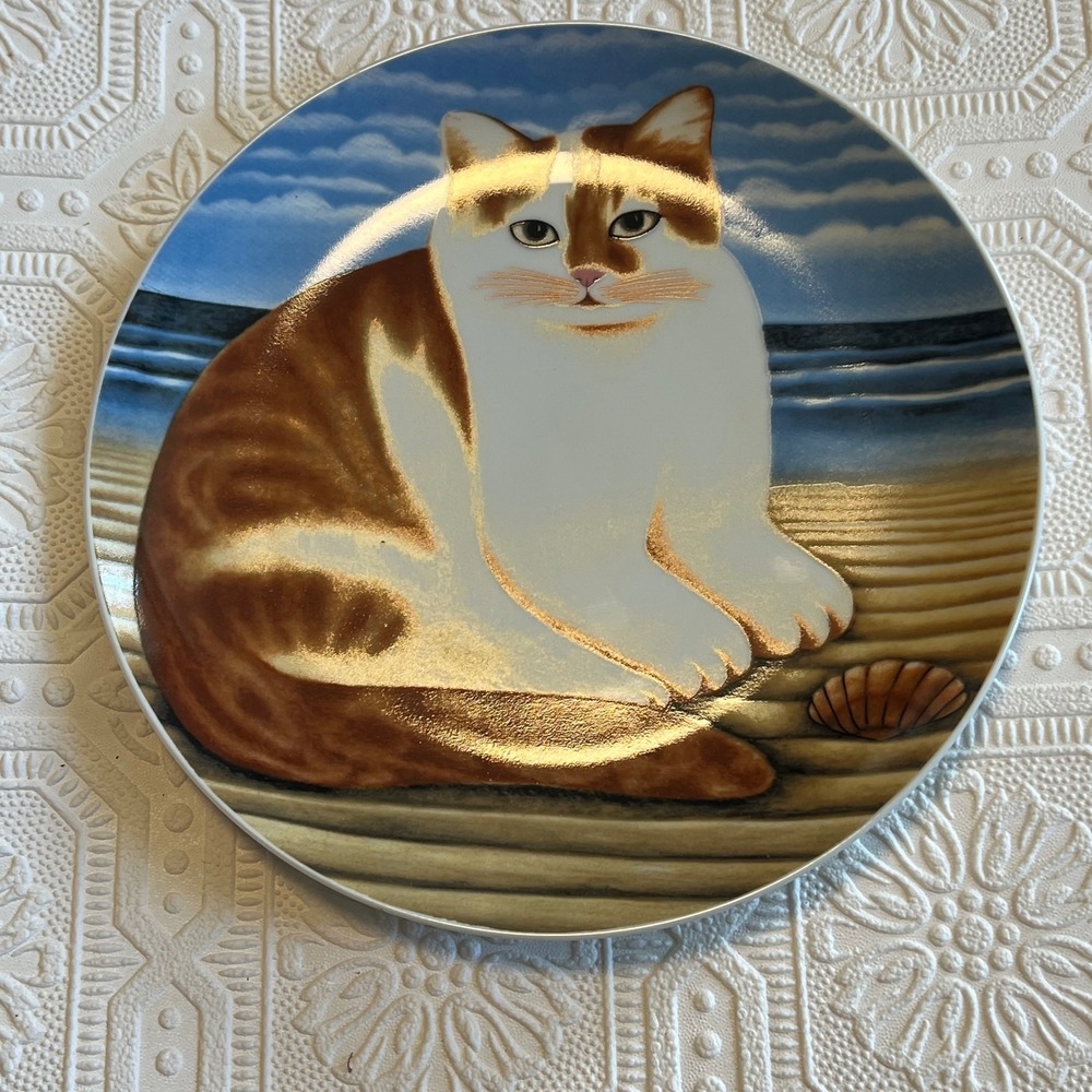 Dept 56 Cats Away Martin Leman Collector Plate Vintage Ginger Cat Beach Japan